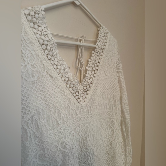 Mustard Seed White Lace Boho Mini Dress Long Sleeve V-Neck Size Medium NWT - Picture 4 of 6